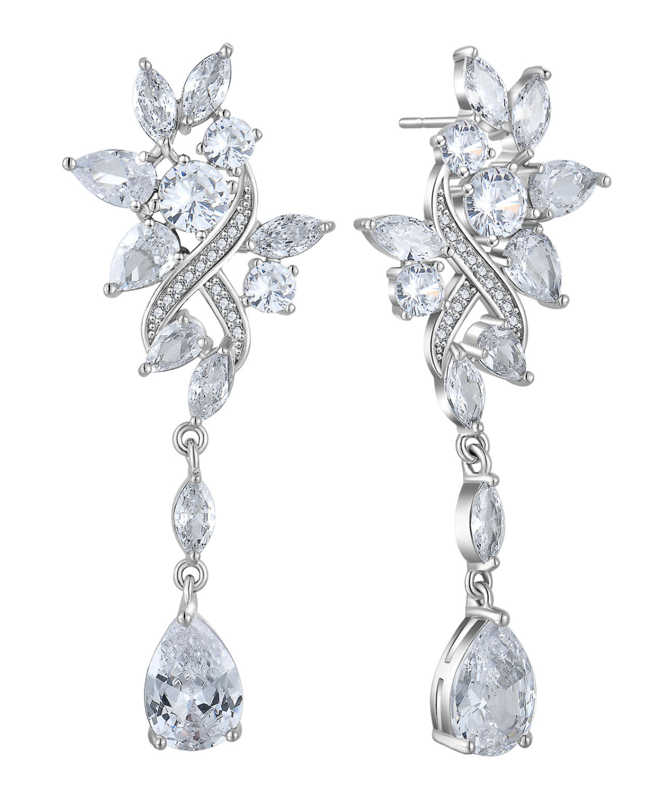 Leaf Cluster Zircon Teardrop Earrings