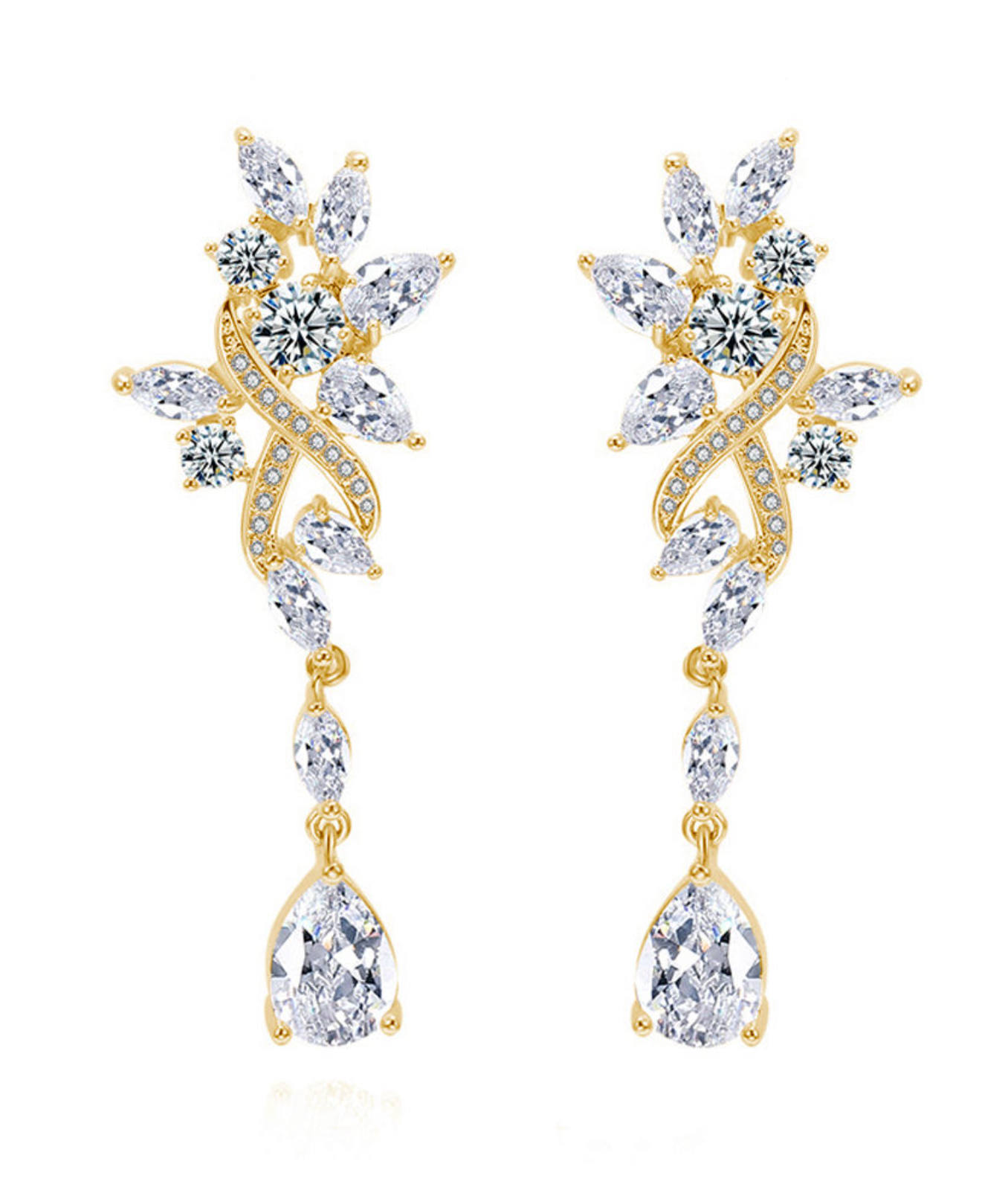 Leaf Cluster Zircon Teardrop Earrings