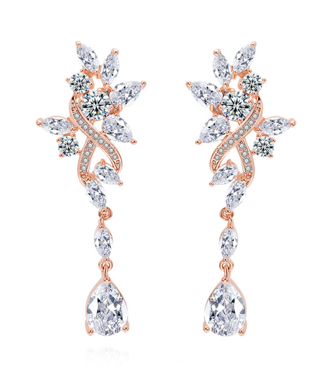 Leaf Cluster Zircon Teardrop Earrings
