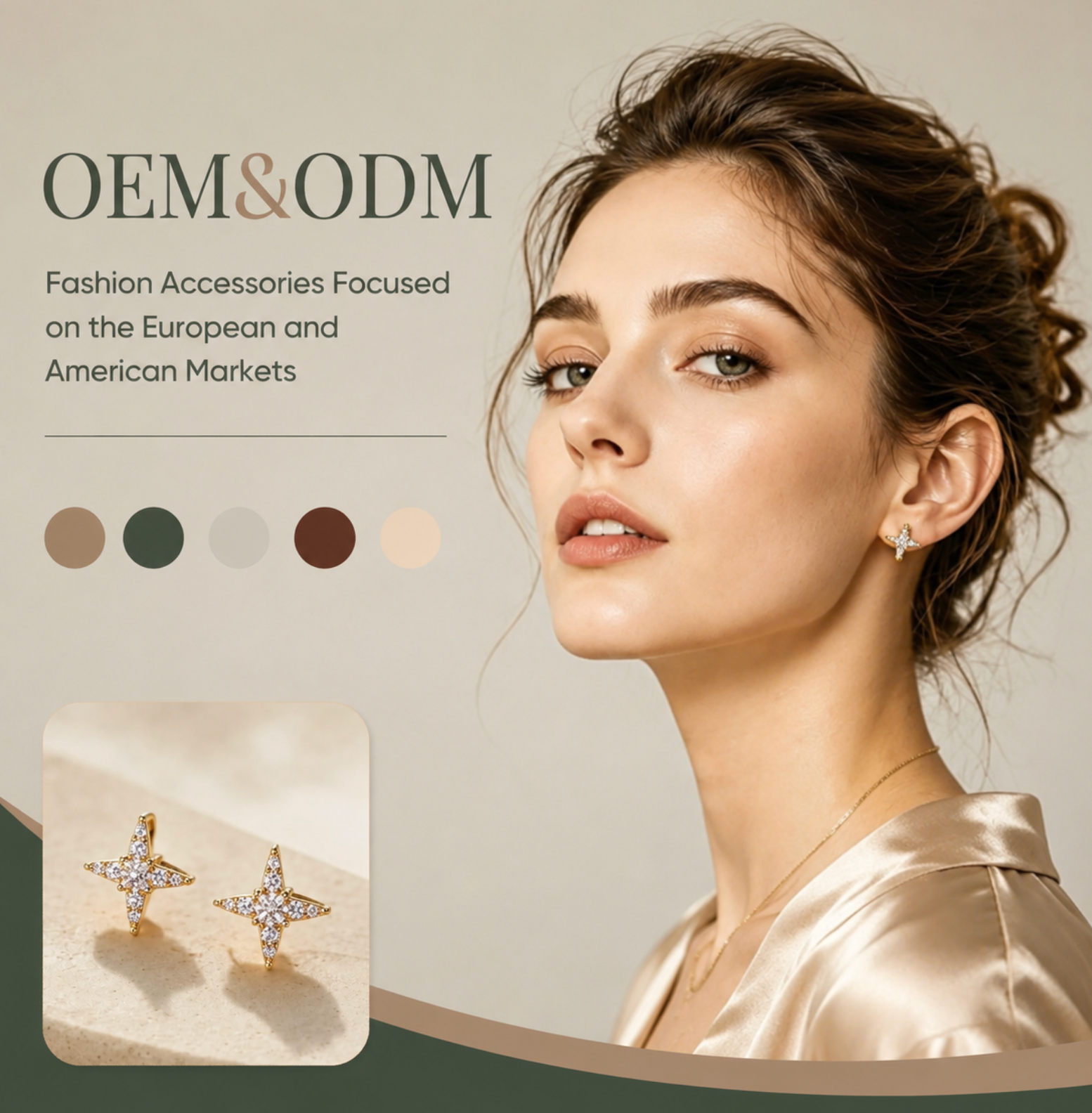 Gold-Plated Four-Pointed Star Zircon Stud Earrings