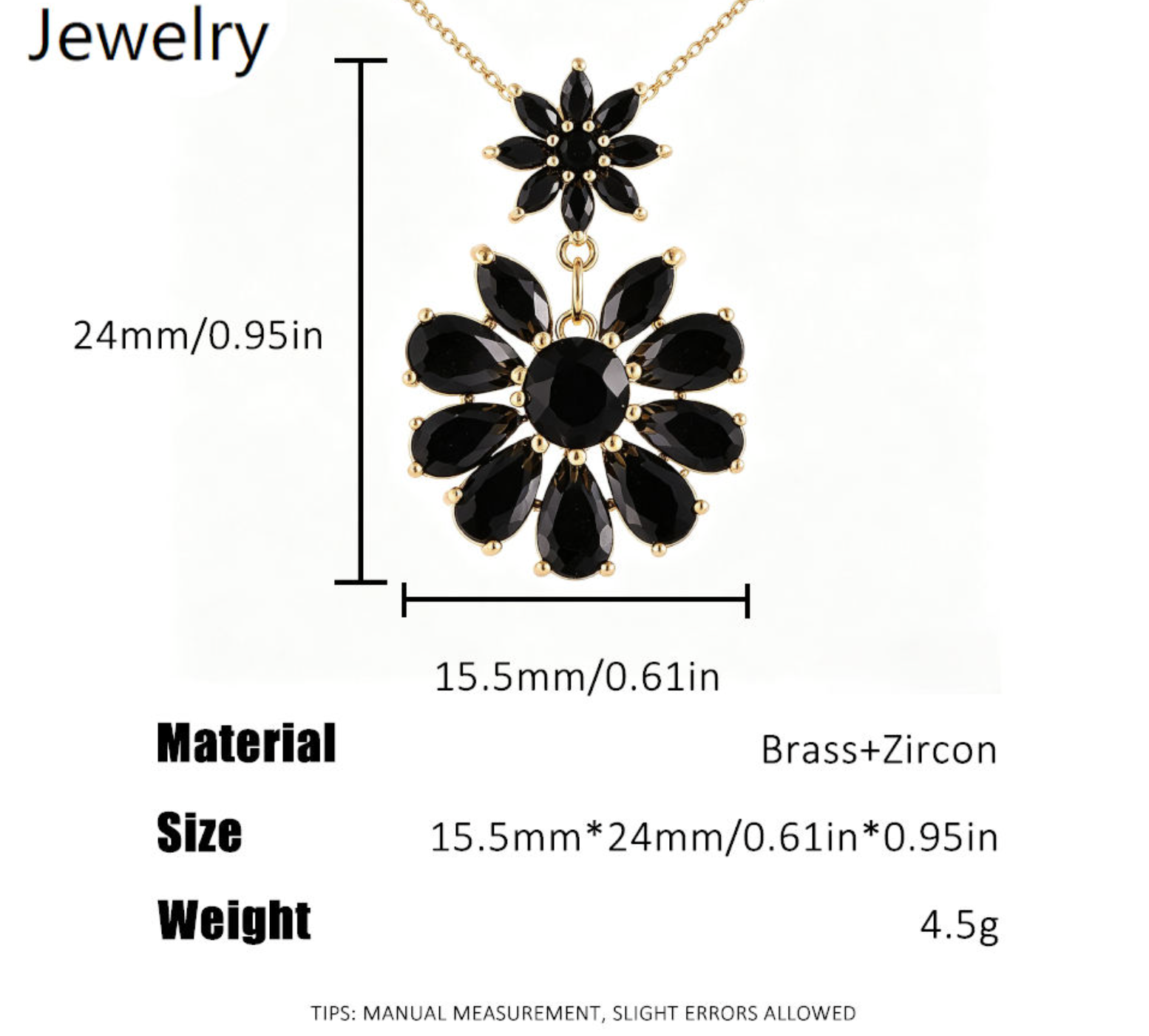 Elegant Double Bloom Black Zircon Pendant Necklace