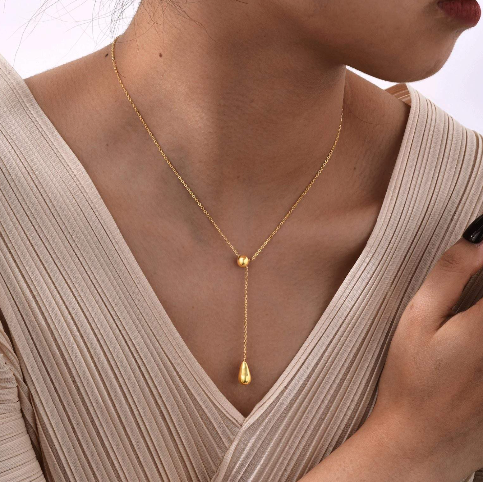 Y-Shape Water Drop Pendant Necklace