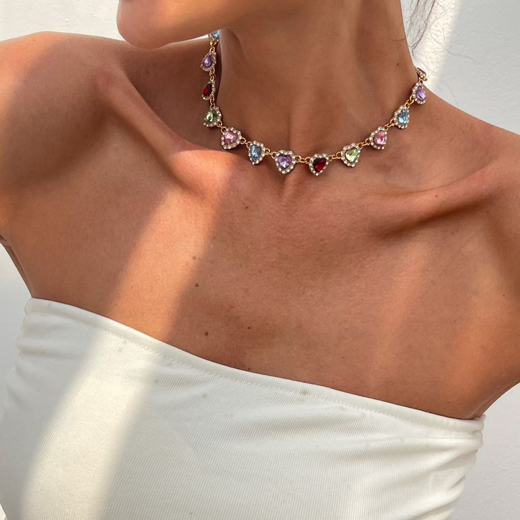 Trendy Multicolor Acrylic Peach Heart Choker Necklace
