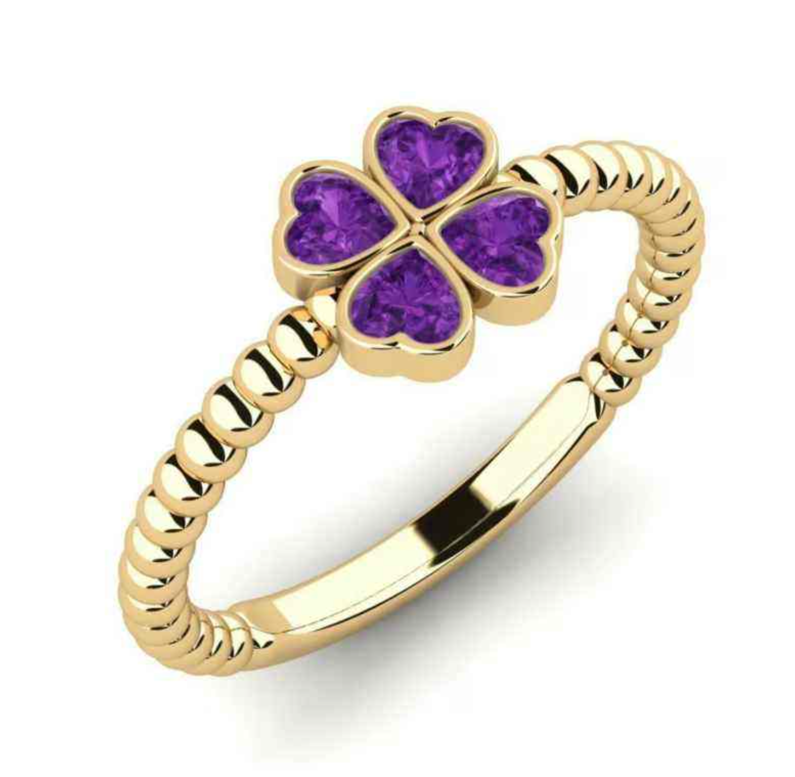 Purple Heart Zircon Four-Leaf Clover Ring