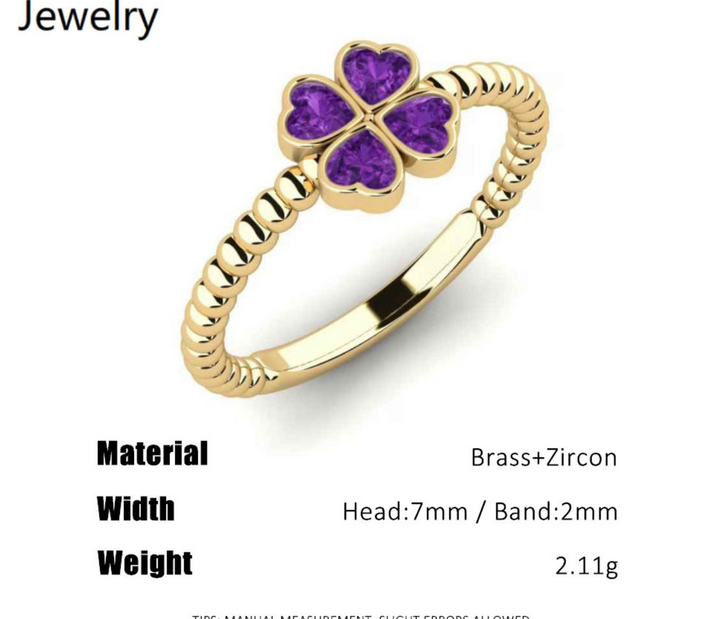 Purple Heart Zircon Four-Leaf Clover Ring