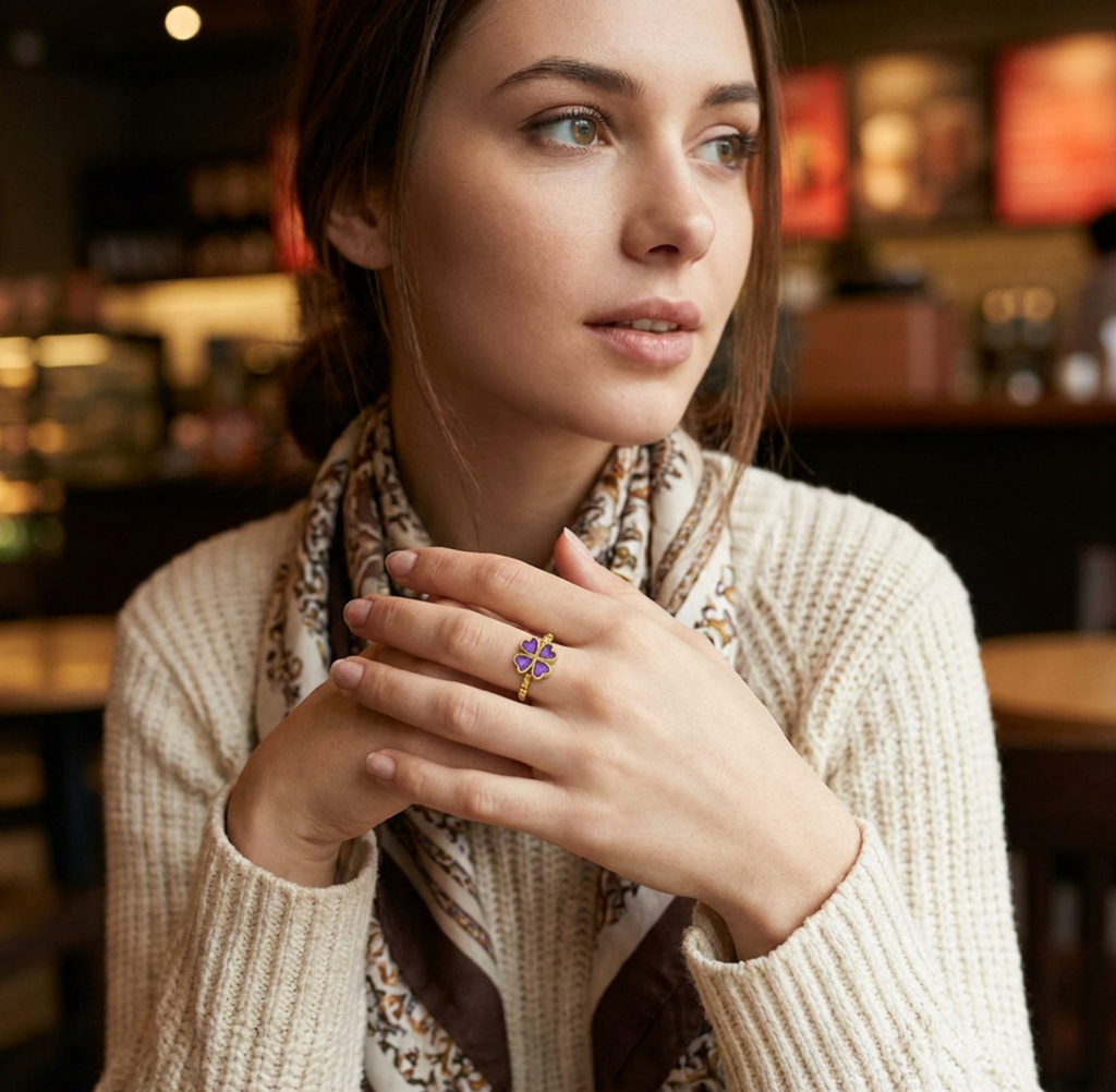 Purple Heart Zircon Four-Leaf Clover Ring