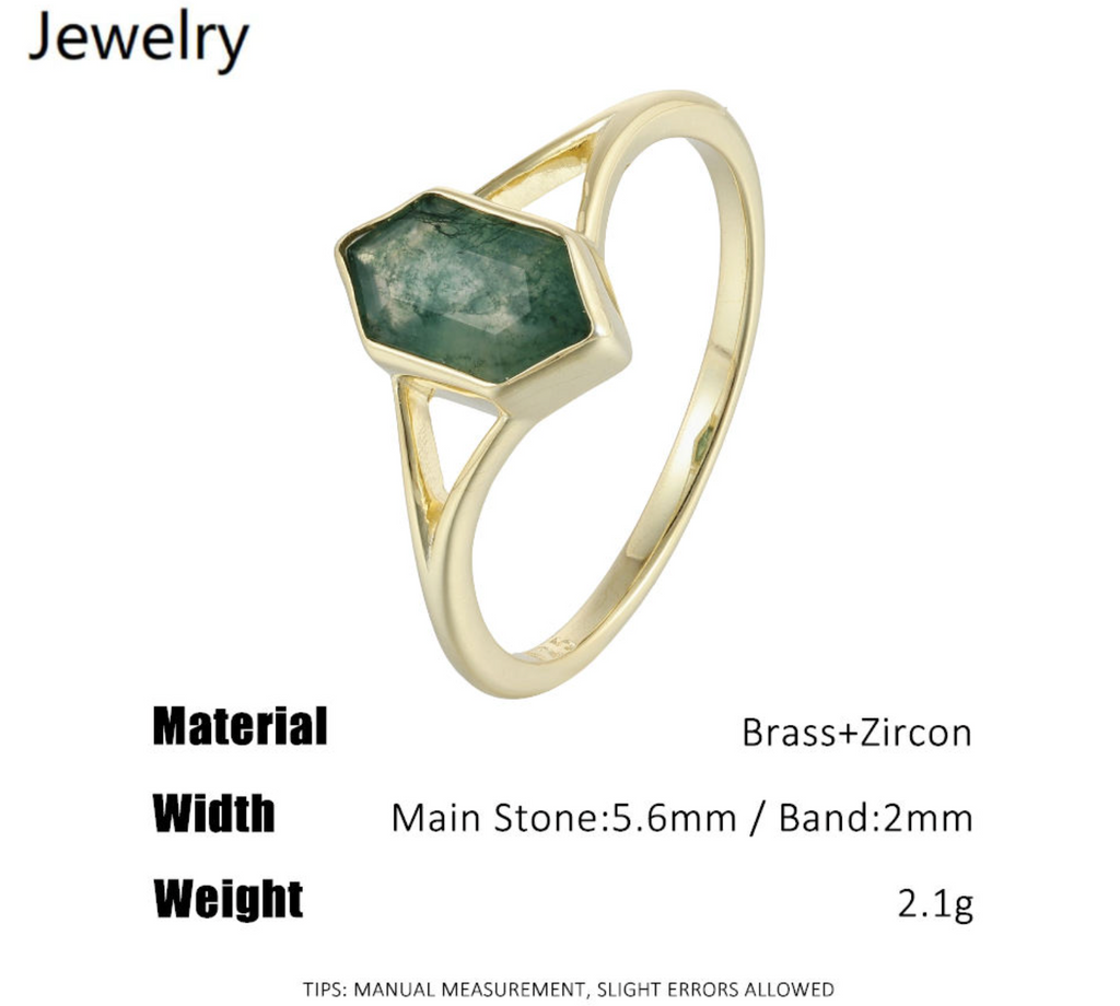 Moss Agate Hexagon Gemstone Ring